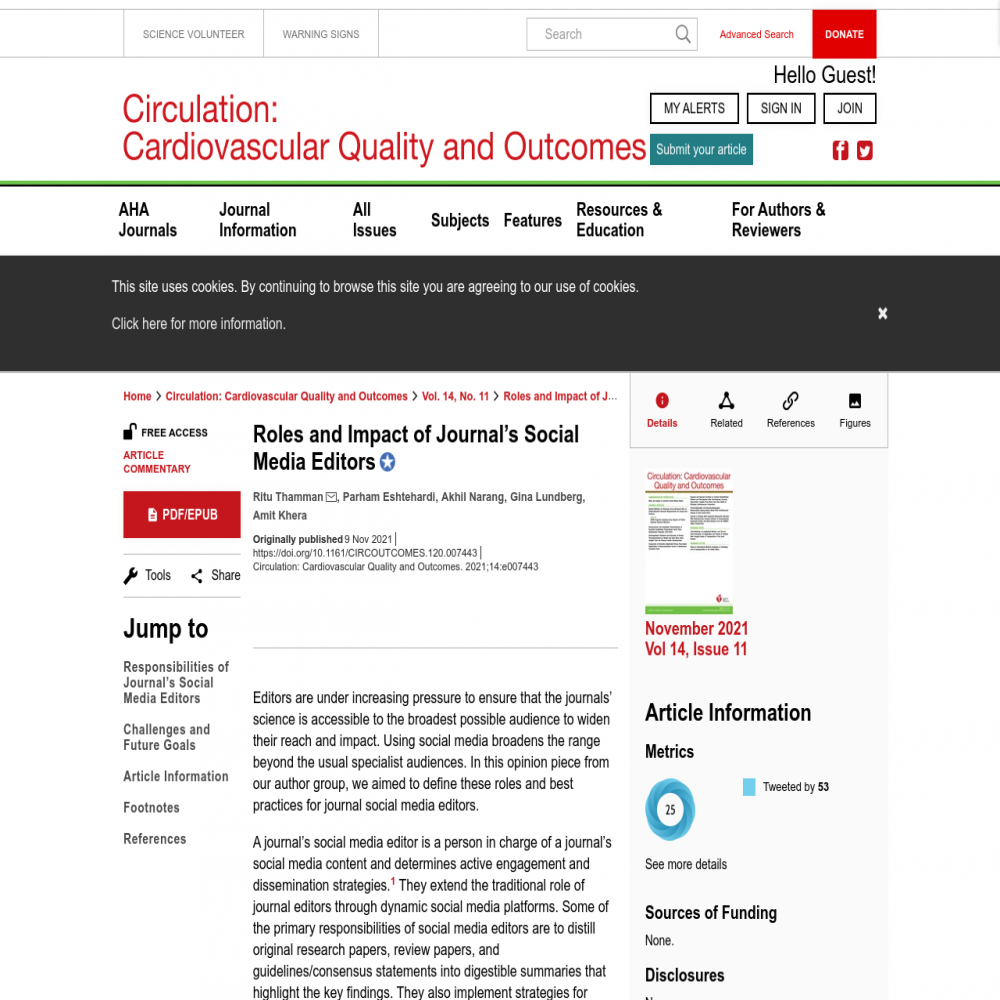 A healthcare social media research article published in Circulation: Cardiovascular Quality & Outcomes, November 8, 2021