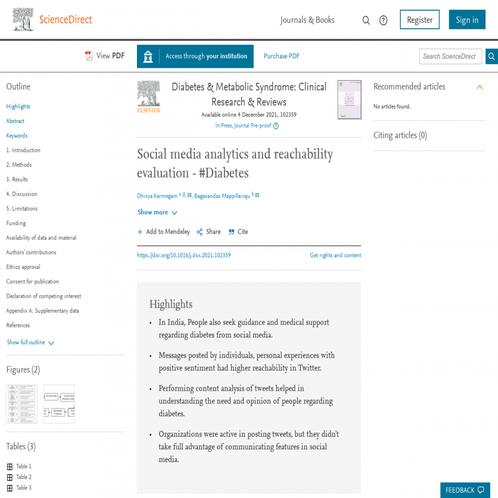 A healthcare social media research article published in Diabetes & Metabolic Syndrome: Clinical Research & Reviews, December 31, 2021