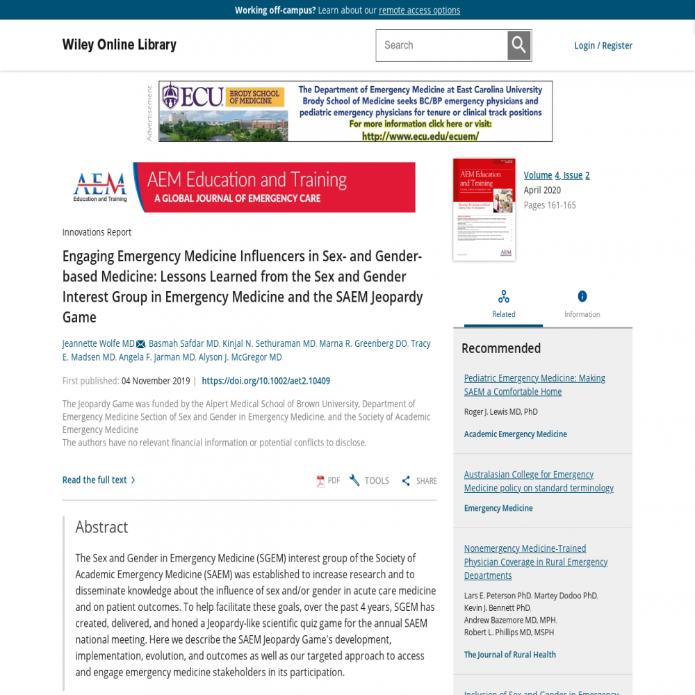 A healthcare social media research article published in AEM Education and Training: A Global Journal of Emergency Care, November 30, 2019