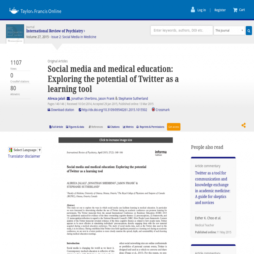 A healthcare social media research article published in International Review of Psychiatry, March 12, 2015