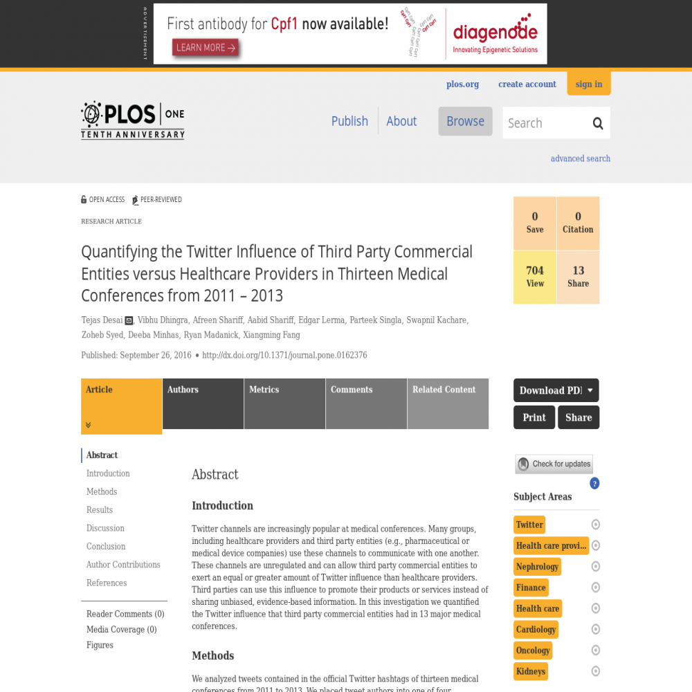 A healthcare social media research article published in PLoS ONE, September 25, 2016