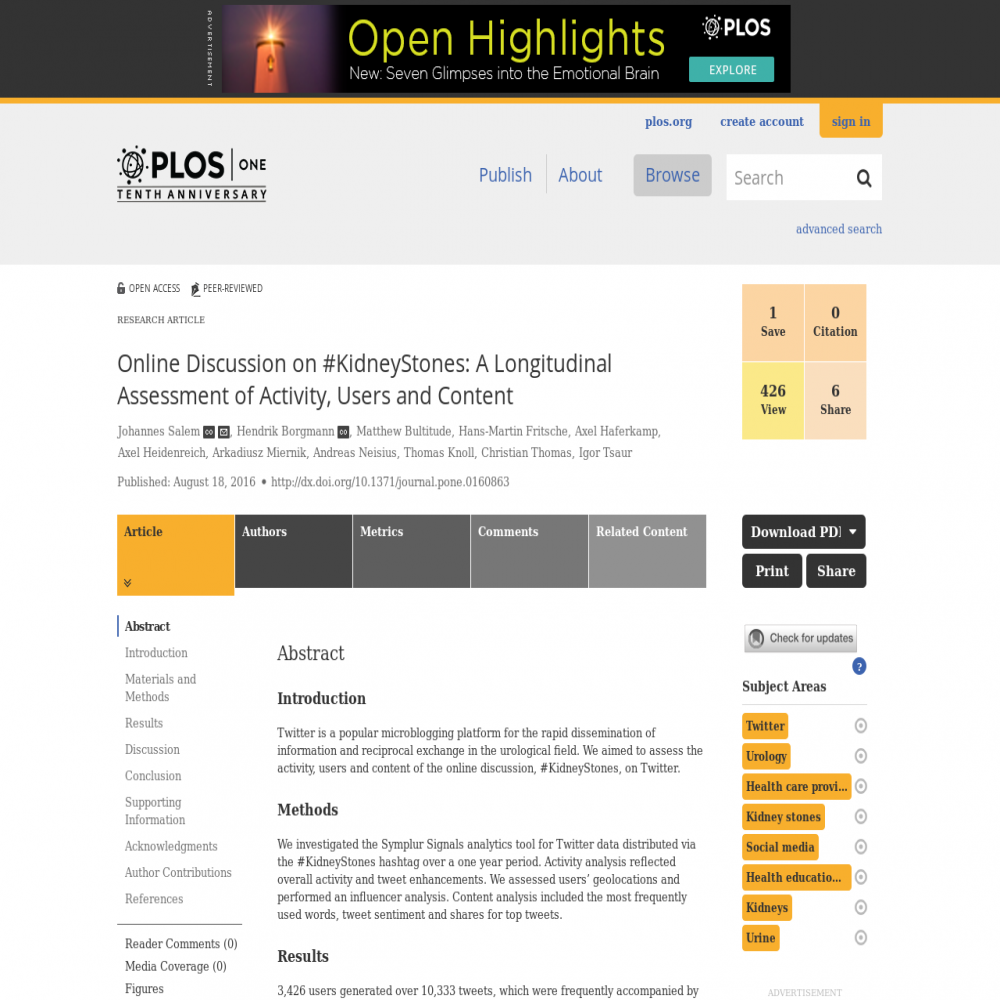 A healthcare social media research article published in PLoS ONE, August 17, 2016