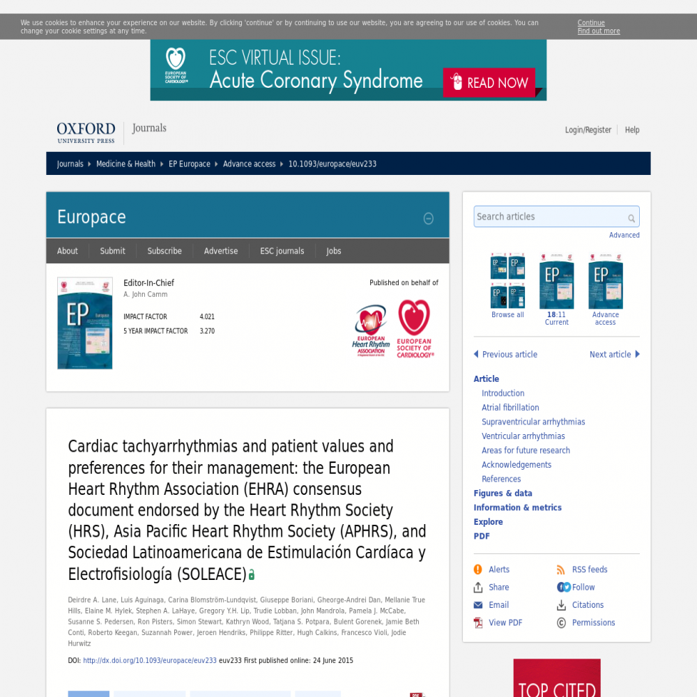 A healthcare social media research article published in Europace, June 23, 2015