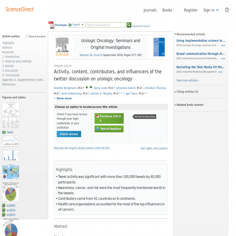 A healthcare social media research article published in Urologic Oncology, March 29, 2016