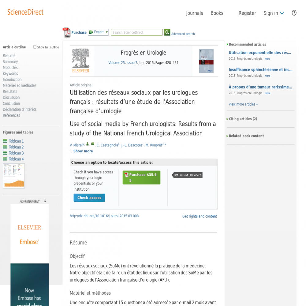 A healthcare social media research article published in Progrès en Urologie, May 31, 2015