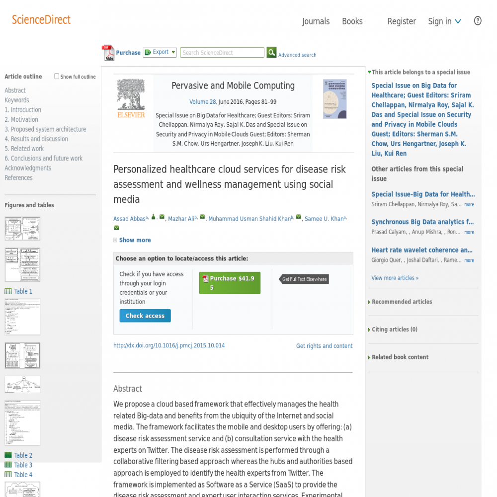 A healthcare social media research article published in Pervasive and Mobile Computing, 2015