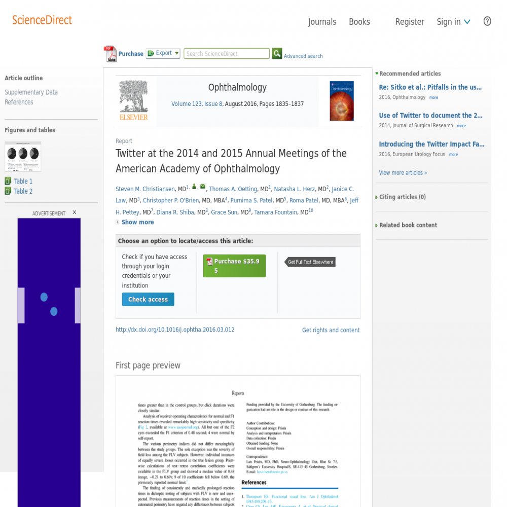 A healthcare social media research article published in Ophthalmology, April 7, 2016