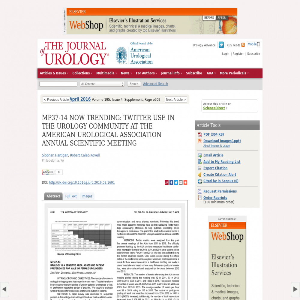 A healthcare social media research article published in The Journal of Urology, 2016