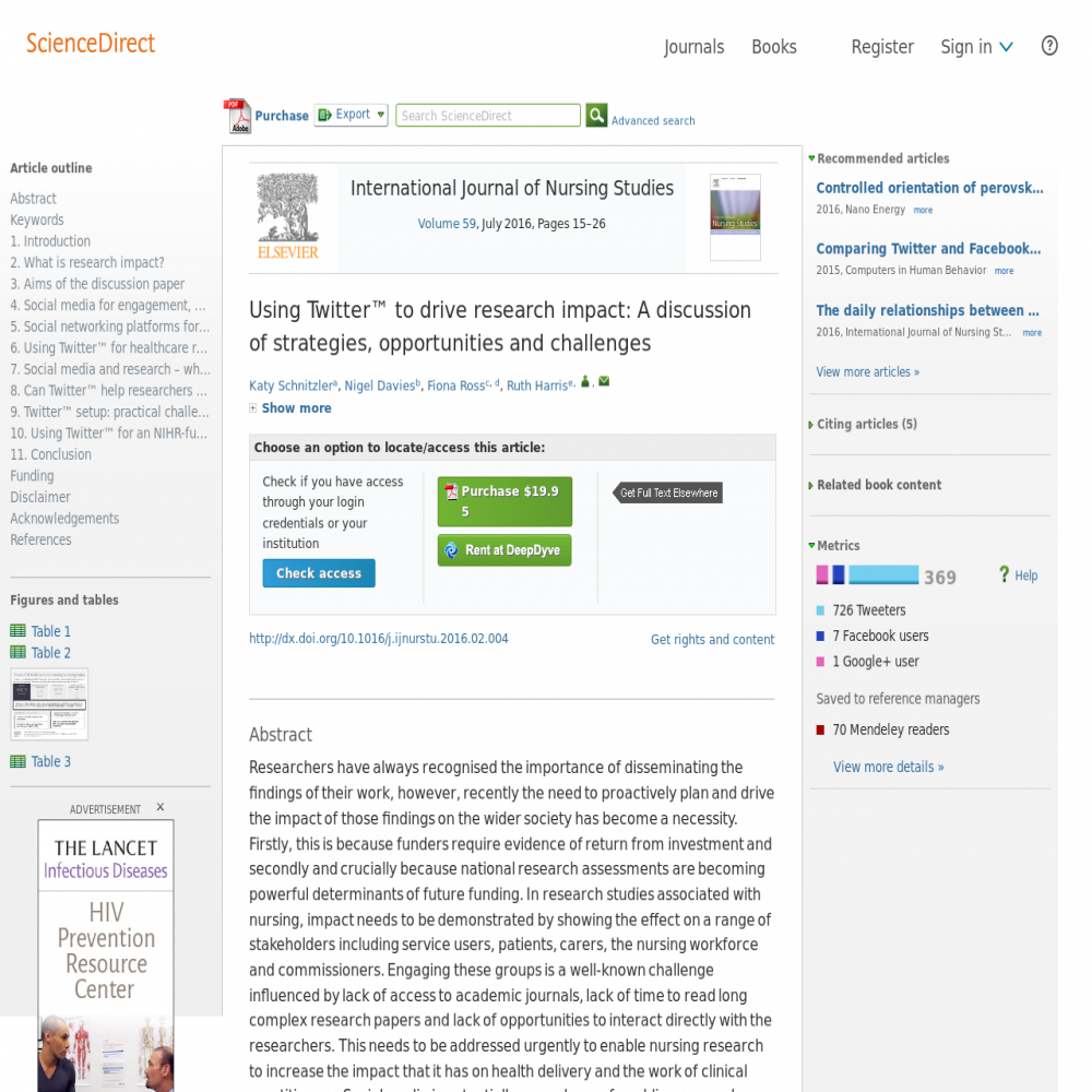 A healthcare social media research article published in International Journal of Nursing Studies, June 30, 2016