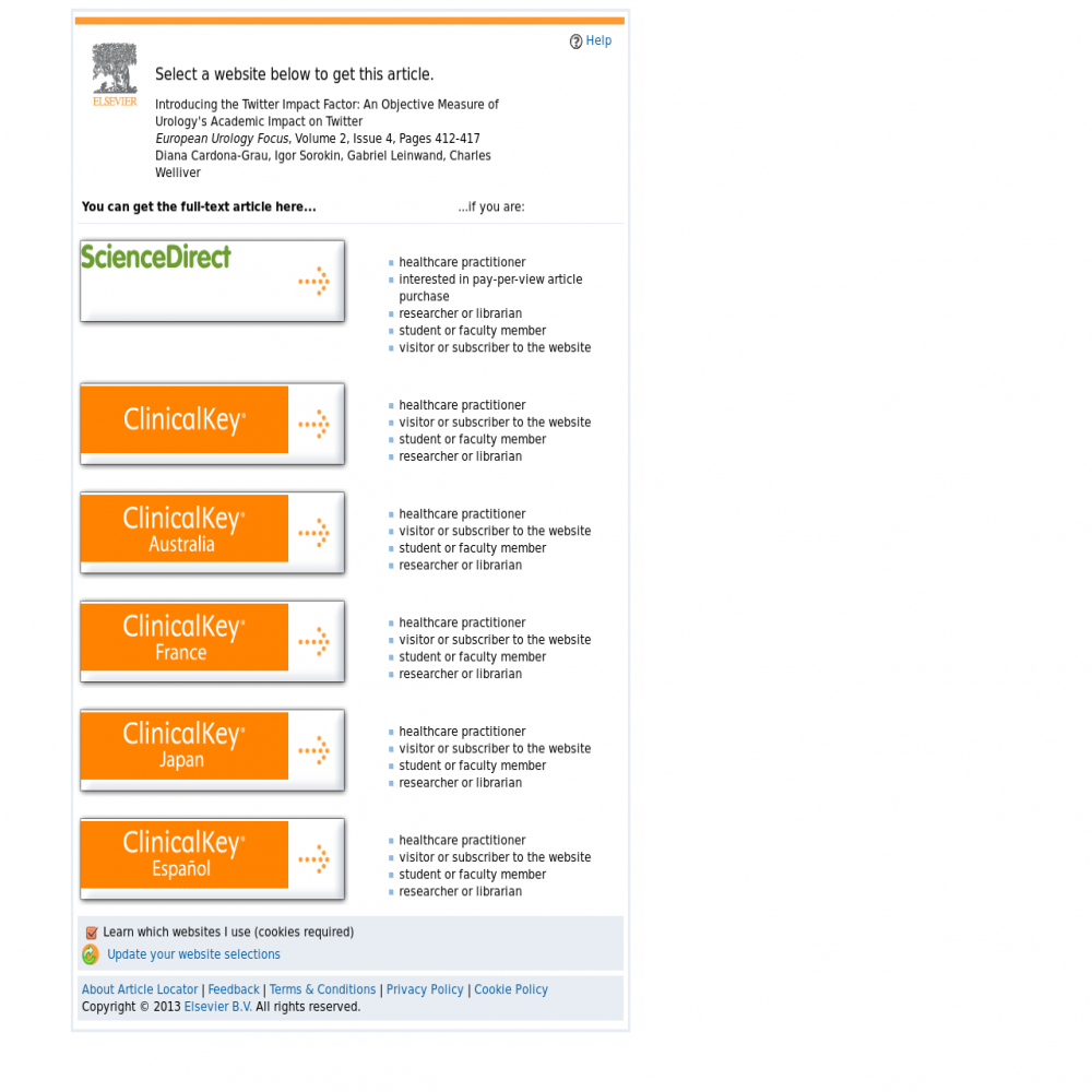 A healthcare social media research article published in European Urology Focus, April 2, 2016