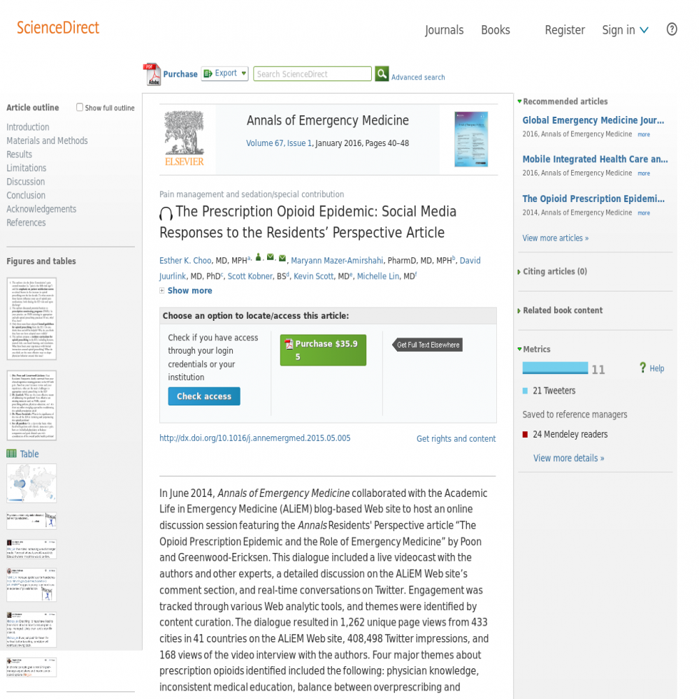 A healthcare social media research article published in Annals of Emergency Medicine, July 11, 2015