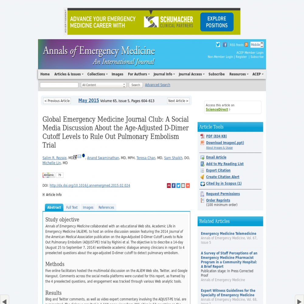 A healthcare social media research article published in Annals of Emergency Medicine, April 30, 2015