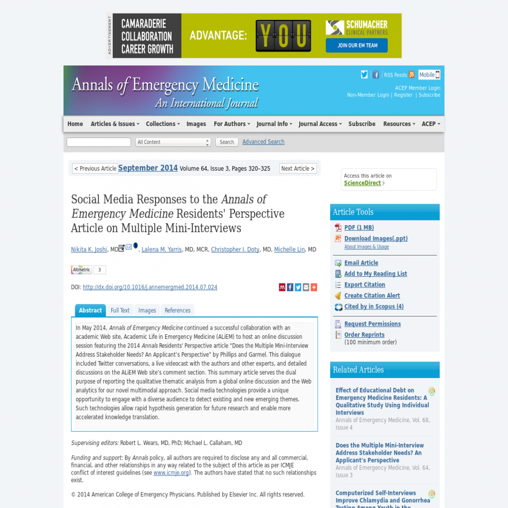 A healthcare social media research article published in Annals of Emergency Medicine, August 31, 2014