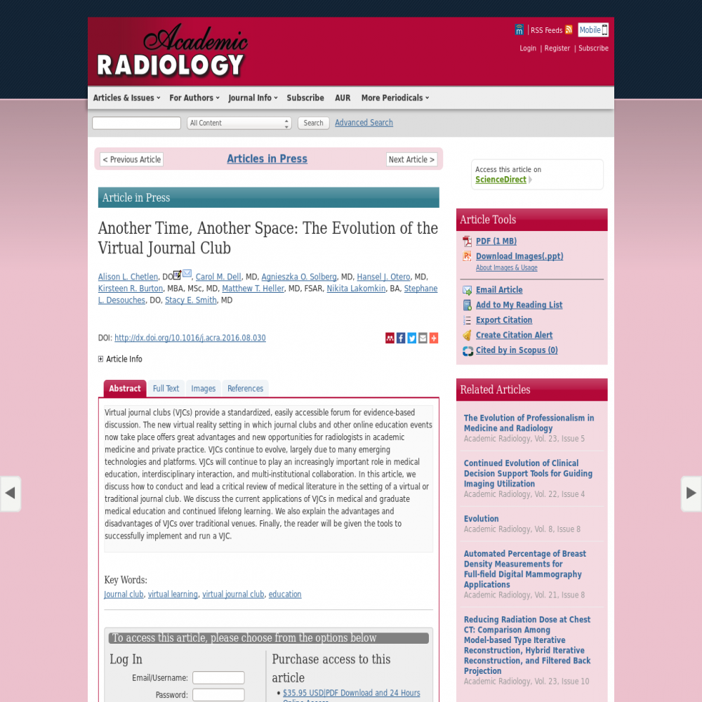 A healthcare social media research article published in Academic Radiology, February 28, 2017