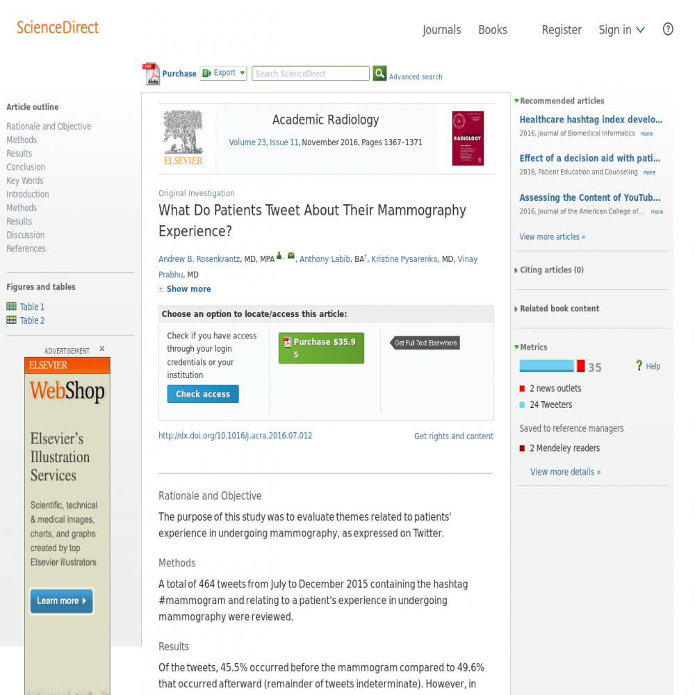 A healthcare social media research article published in Academic Radiology, September 19, 2016