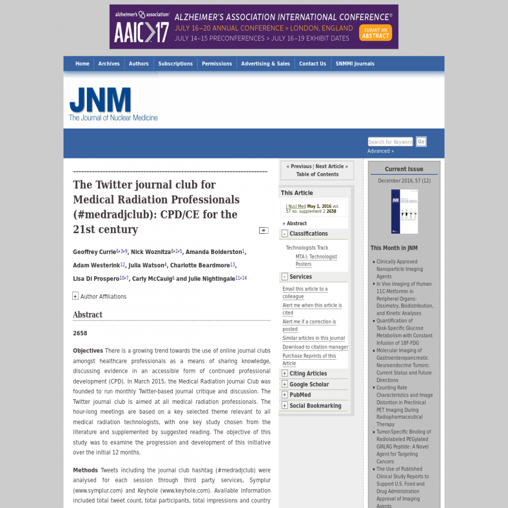 A healthcare social media research article published in Journal of Nuclear Medicine, 2016