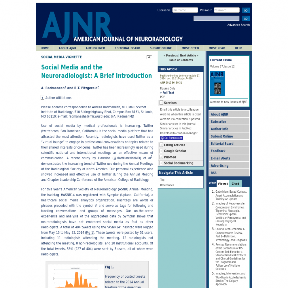 A healthcare social media research article published in American Journal of Neuroradiology, July 16, 2014