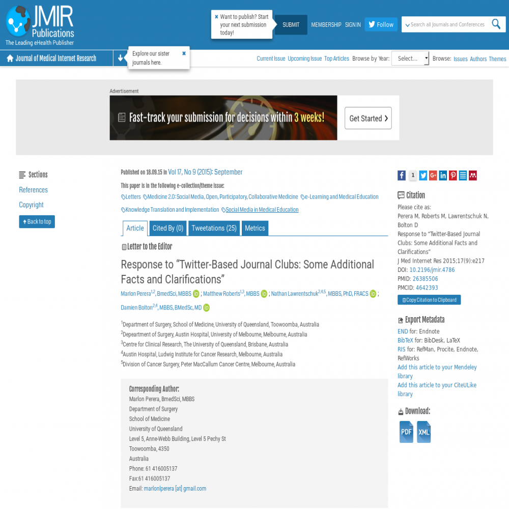 A healthcare social media research article published in Journal of Medical Internet Research, December 31, 2014