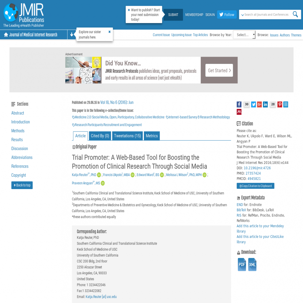 A healthcare social media research article published in Journal of Medical Internet Research, December 31, 2015