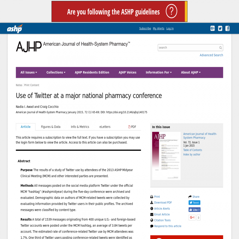 A healthcare social media research article published in American Journal of Health-System Pharmacy, December 31, 2014