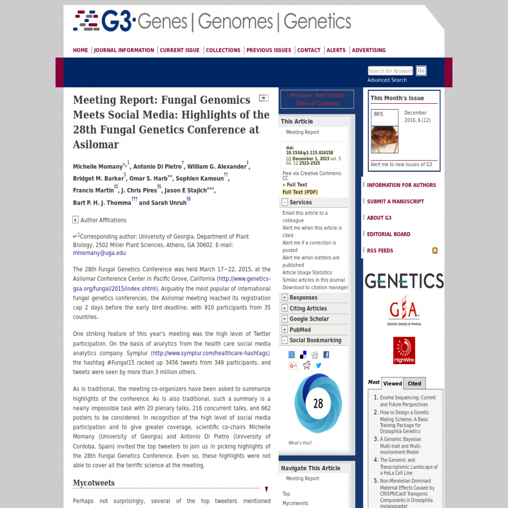 A healthcare social media research article published in G3: Genes, November 30, 2015