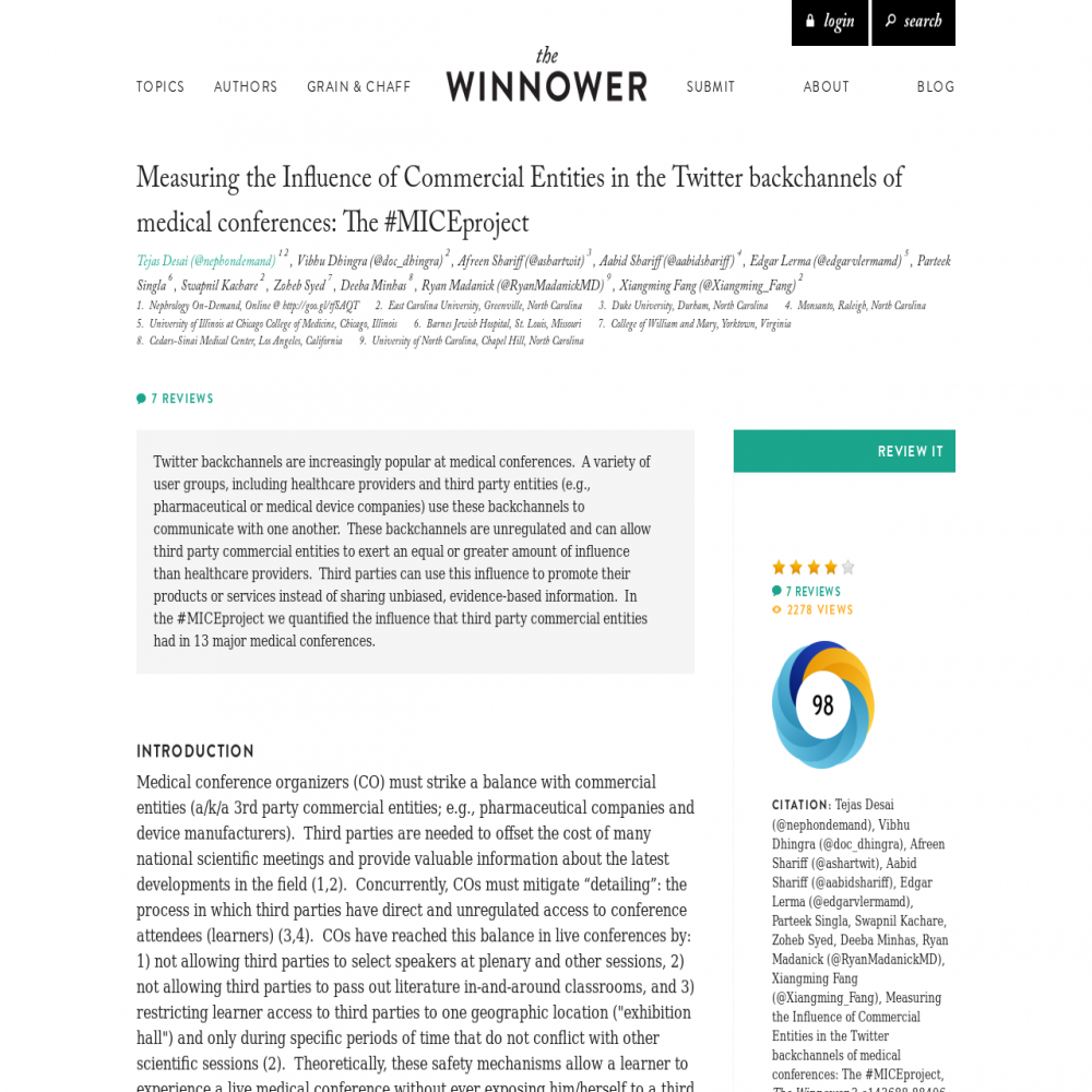 A healthcare social media research article published in The Winnower, July 12, 2015