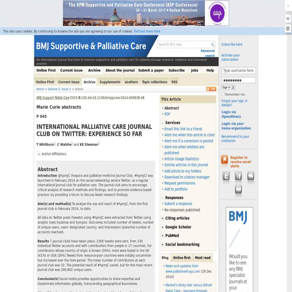 A healthcare social media research article published in BMJ Supportive and Palliative Care, February 28, 2015