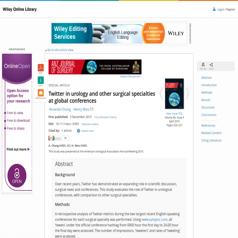 A healthcare social media research article published in Australian & New Zealand Journal of Surgery, December 2, 2015