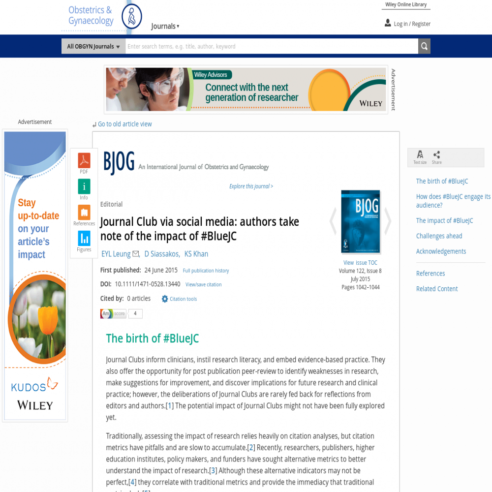 A healthcare social media research article published in British Journal of Obstetrics & Gynaecology, June 23, 2015