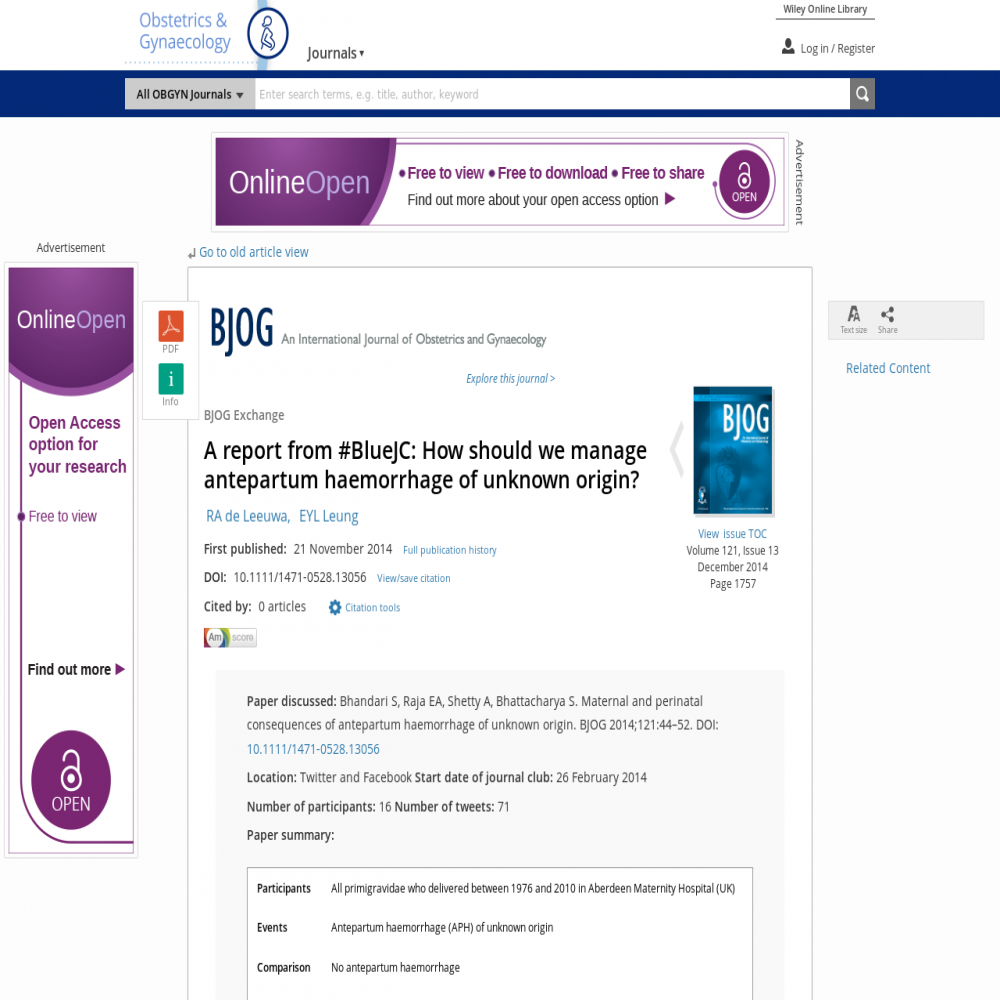 A healthcare social media research article published in BJOG: An International Journal of Obstetrics and Gynaecology, 2014