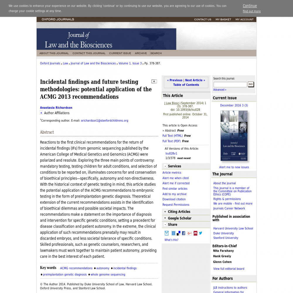 A healthcare social media research article published in Journal of Law and the Biosciences, 2014