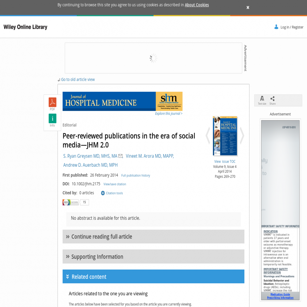 A healthcare social media research article published in Journal of Hospital Medicine, February 25, 2014