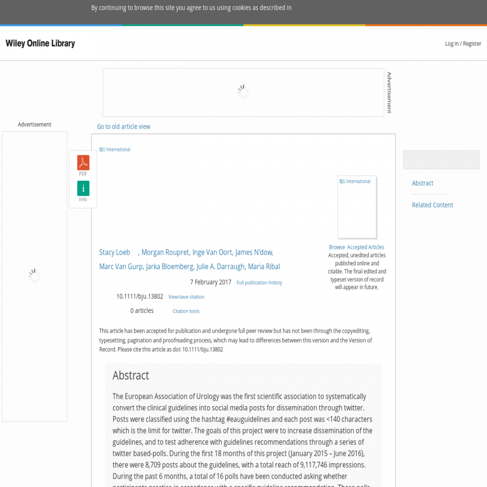 A healthcare social media research article published in British Journal of Urology, March 9, 2017