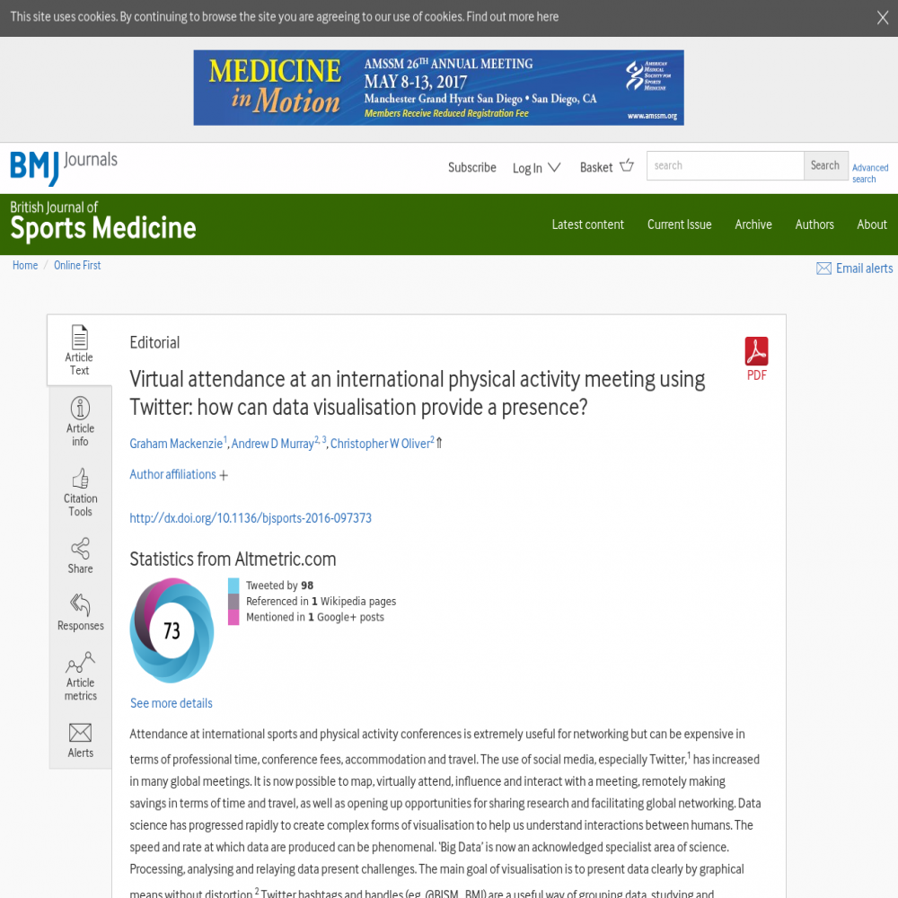 A healthcare social media research article published in British Journal of Sports Medicine, March 1, 2017