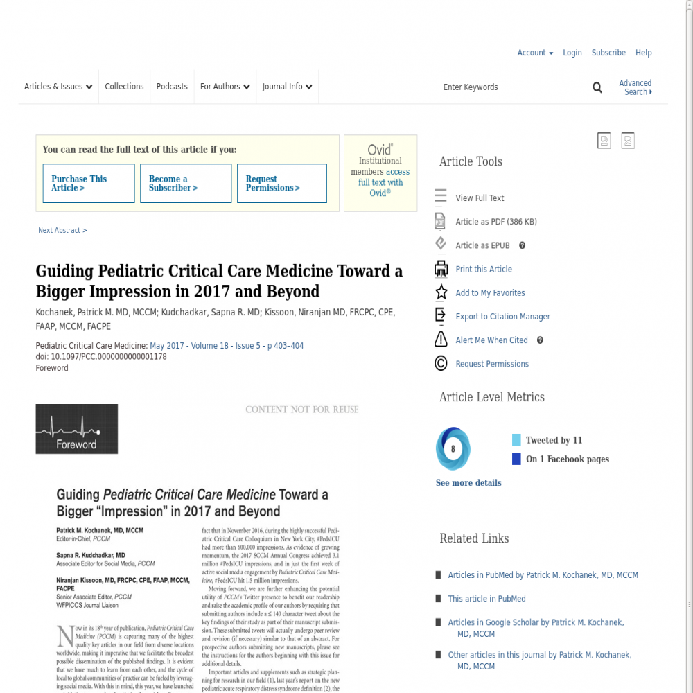 A healthcare social media research article published in Pediatric Critical Care Medicine, April 30, 2017