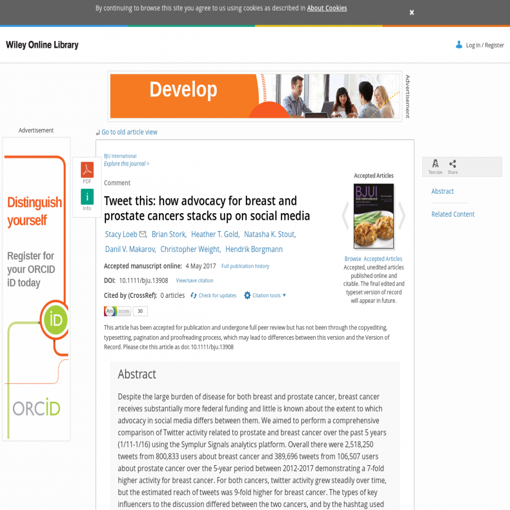 A healthcare social media research article published in British Journal of Urology, June 6, 2017