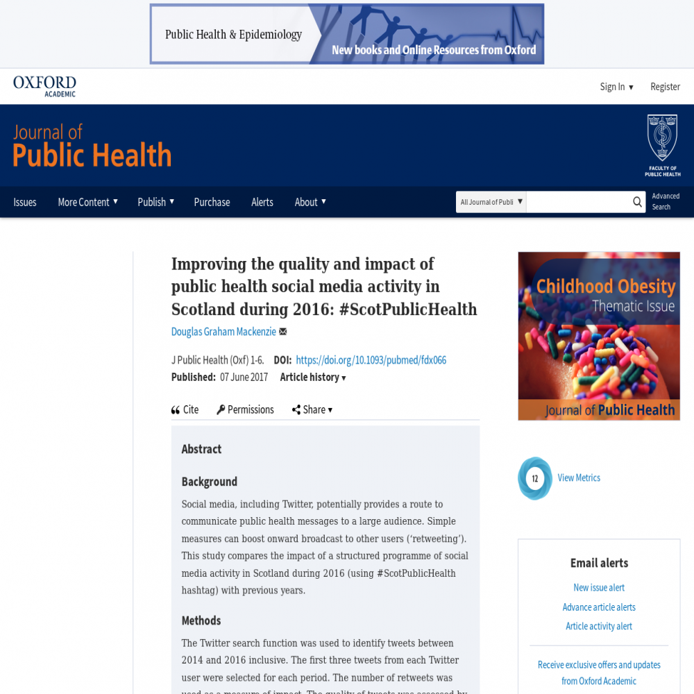 A healthcare social media research article published in Journal of Public Health, June 6, 2017