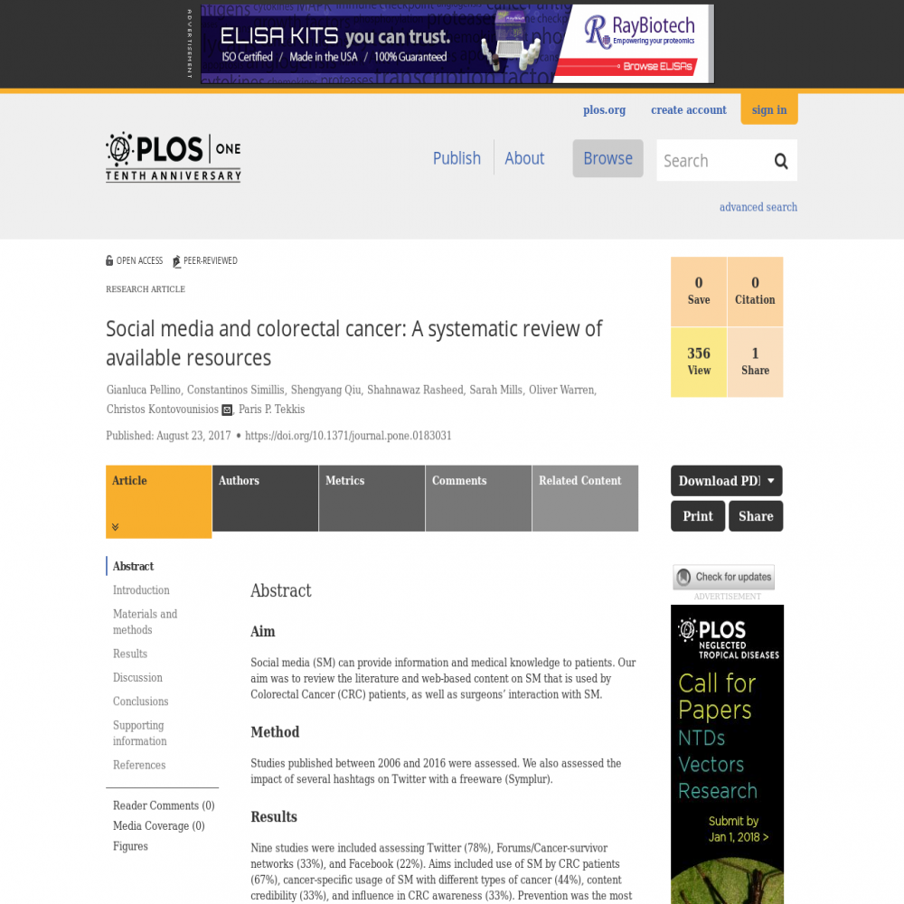 A healthcare social media research article published in PLoS ONE, August 22, 2017