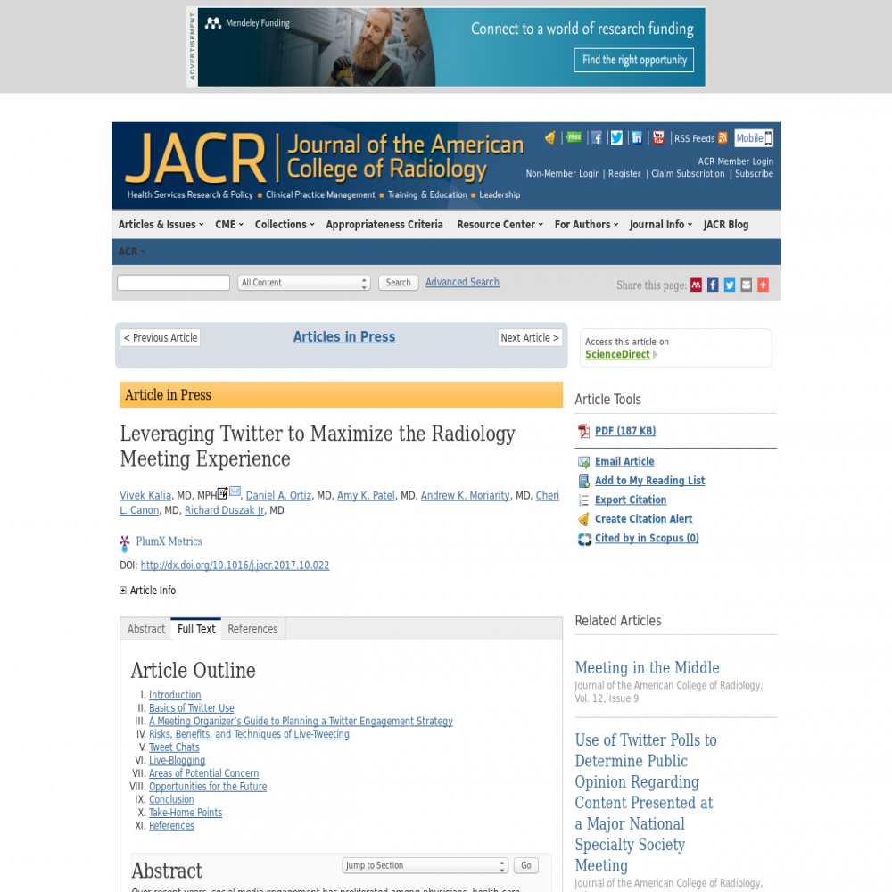 A healthcare social media research article published in Journal of the American College of Radiology, December 31, 2017