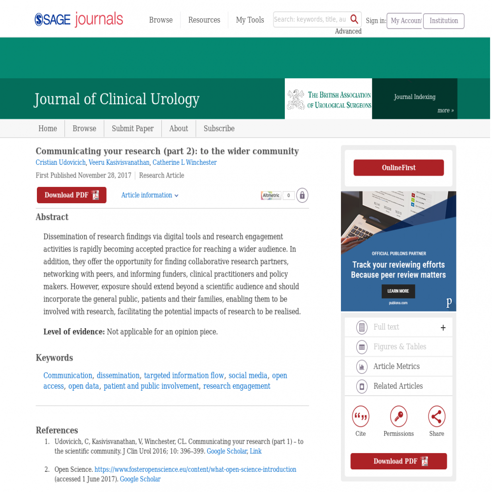 A healthcare social media research article published in Journal of Clinical Urology, November 27, 2017